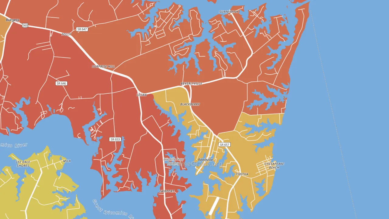 Reedville, VA Map of Burglary Rates