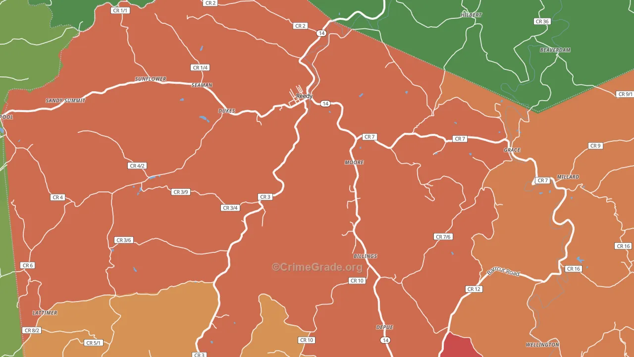 Reedy, WV Map of Burglary Rates
