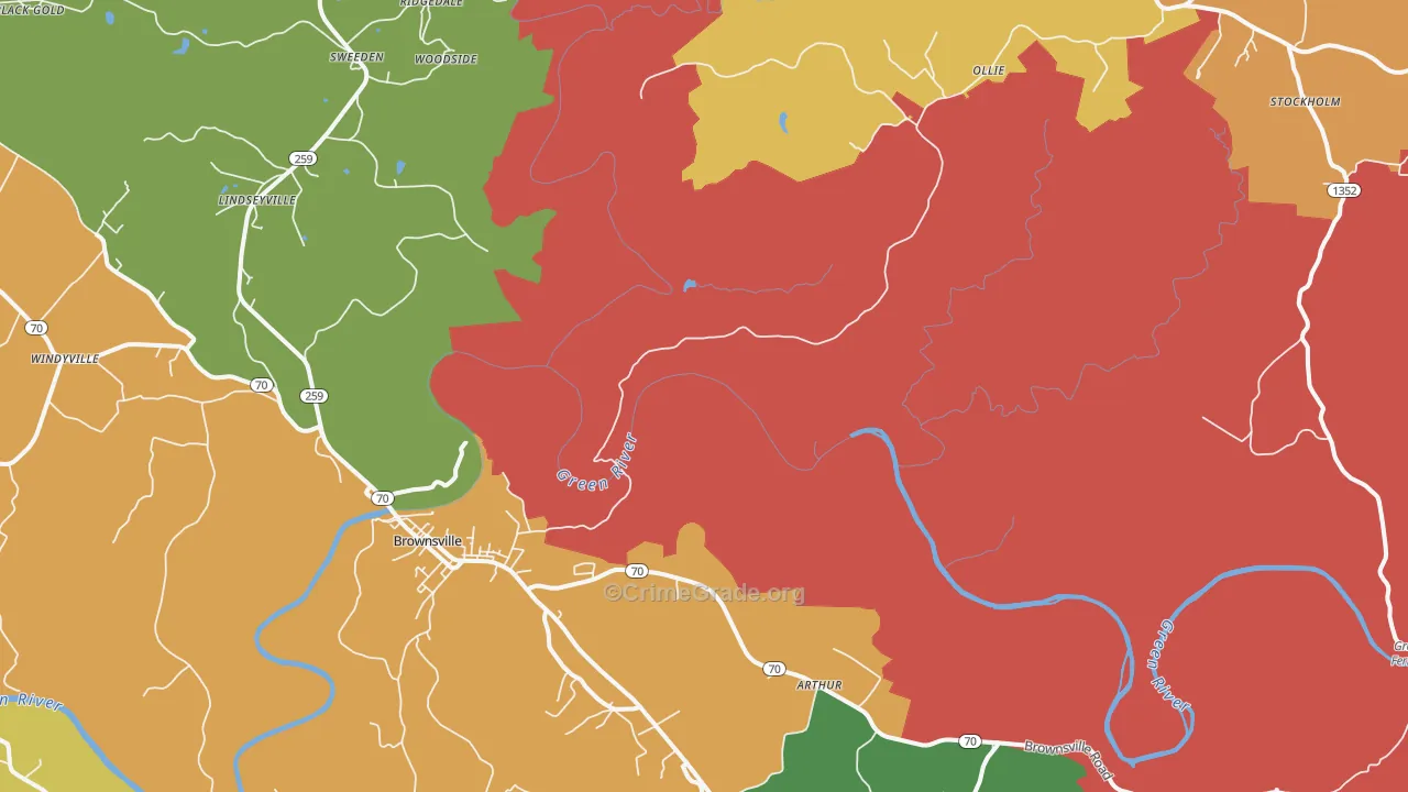 Reedyville, KY Map of Burglary Rates