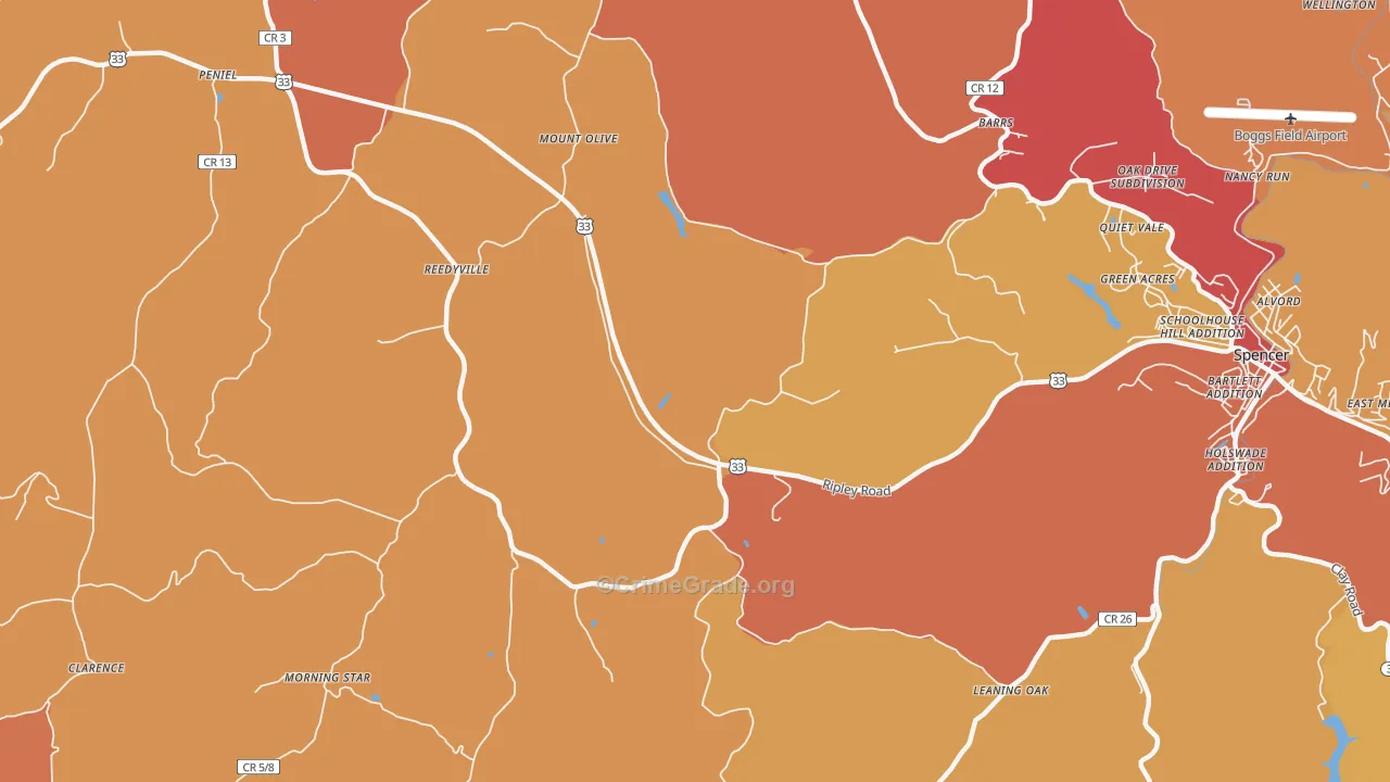 Reedyville, WV Map of Burglary Rates