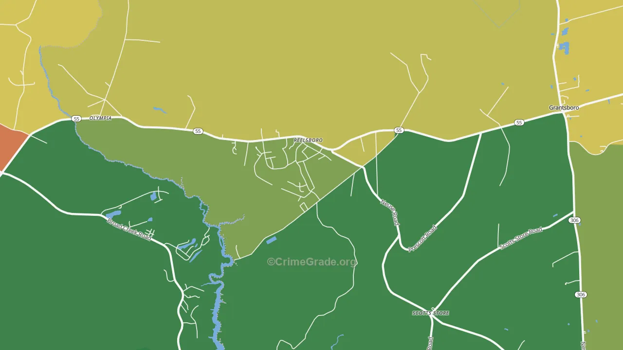 Reelsboro, NC Map of Burglary Rates