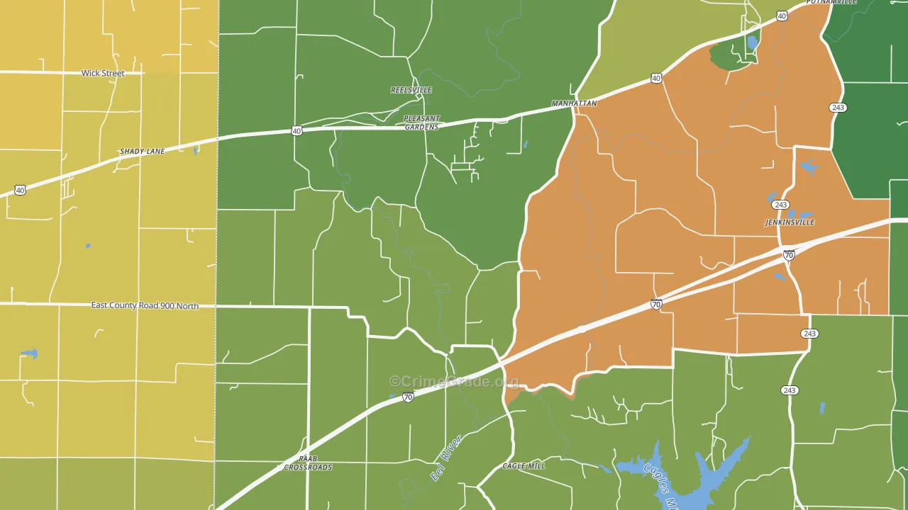 Reelsville, IN Map of Burglary Rates