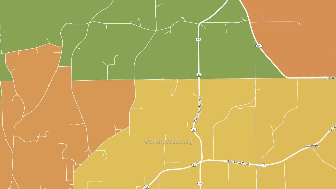 Reeltown, AL Map of Burglary Rates