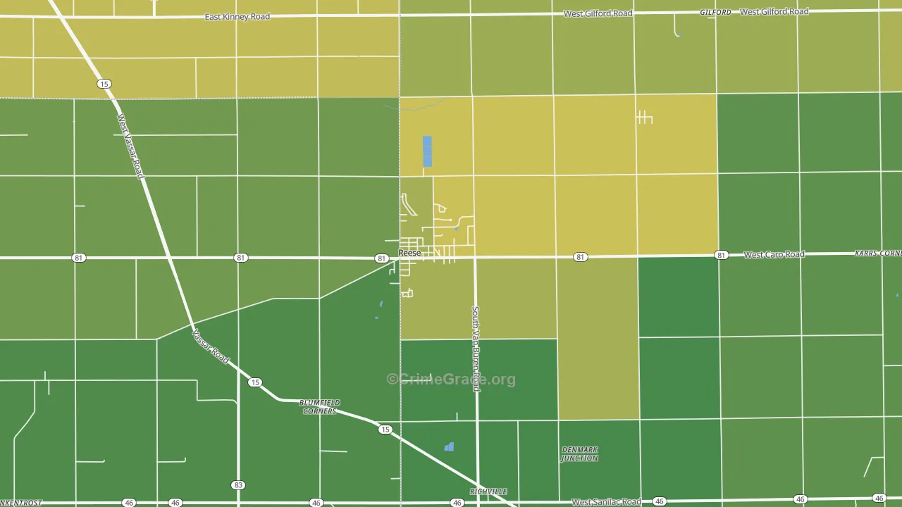 Reese, MI Map of Burglary Rates