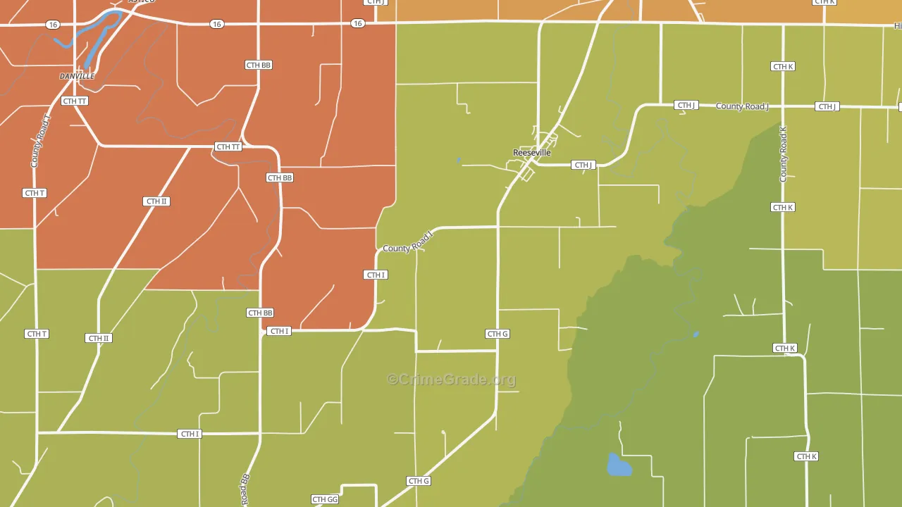 Reeseville, WI Map of Burglary Rates