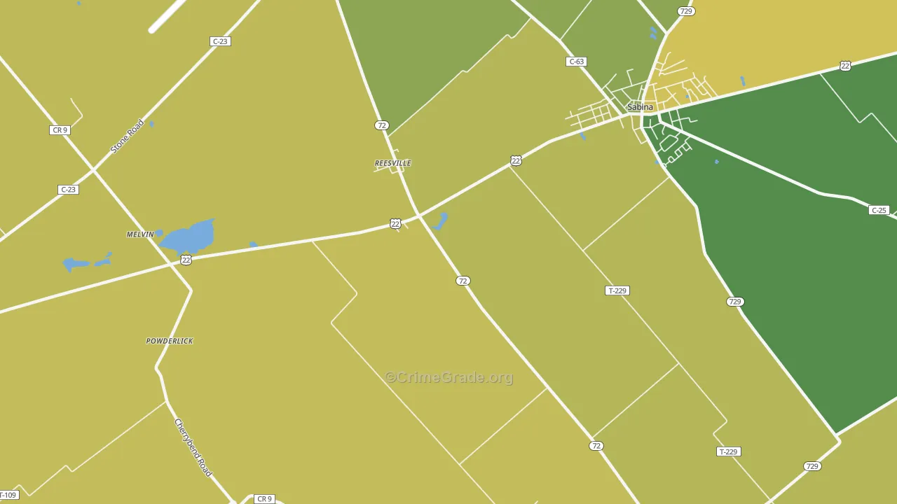 Reesville, OH Map of Burglary Rates