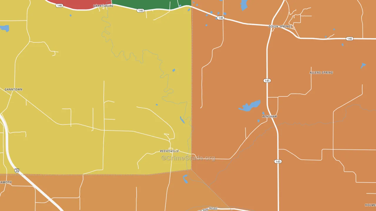 Reevesville, IL Map of Burglary Rates