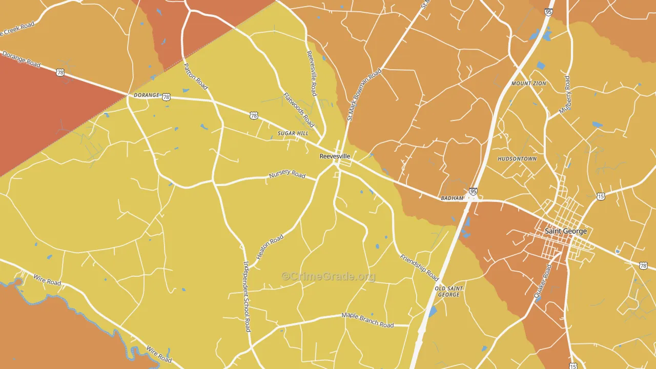 Reevesville, SC Map of Burglary Rates