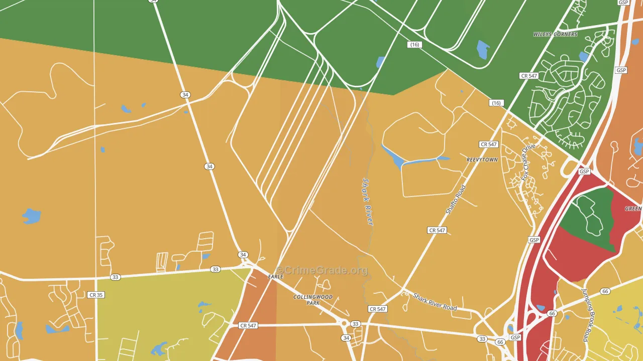 Reevytown, NJ Map of Burglary Rates