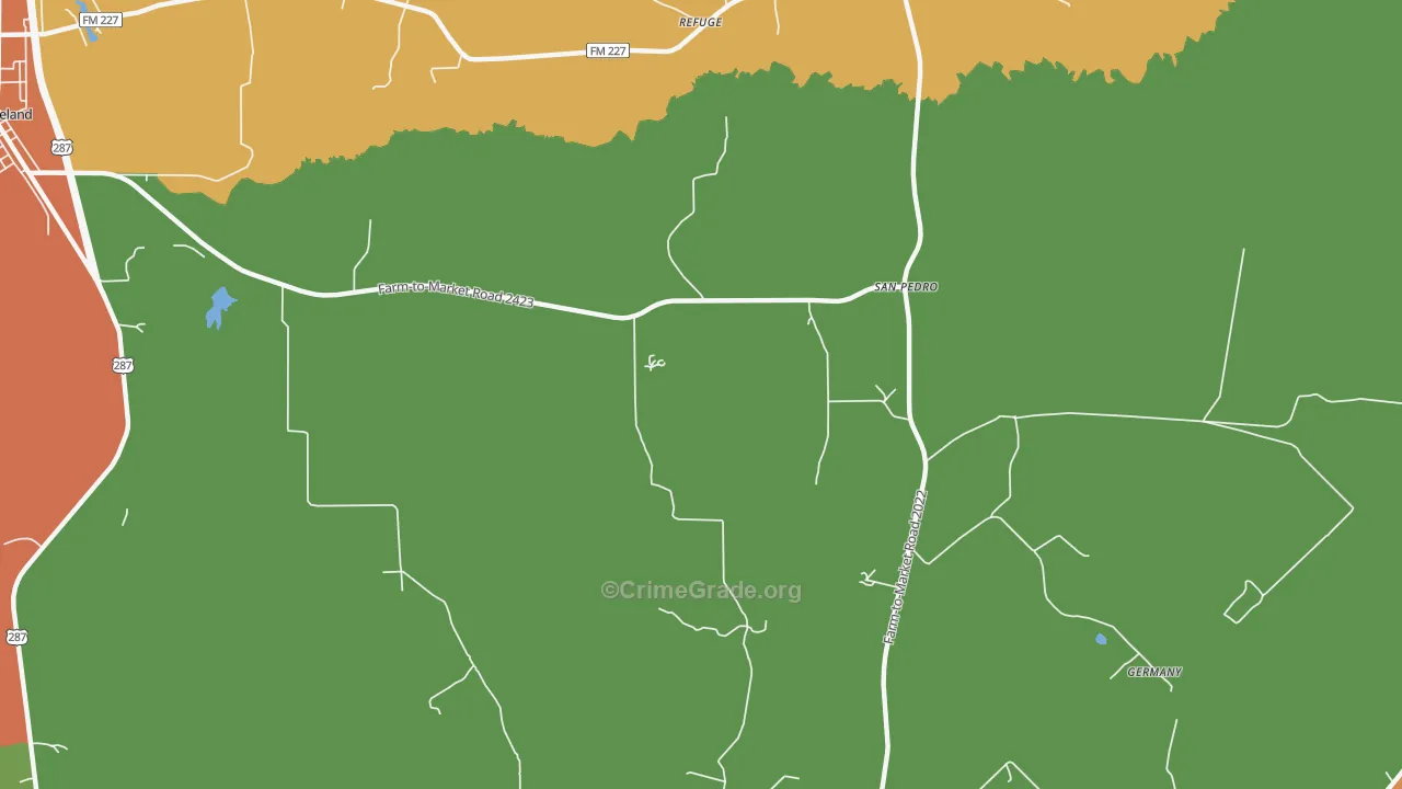 Refuge, TX Map of Burglary Rates