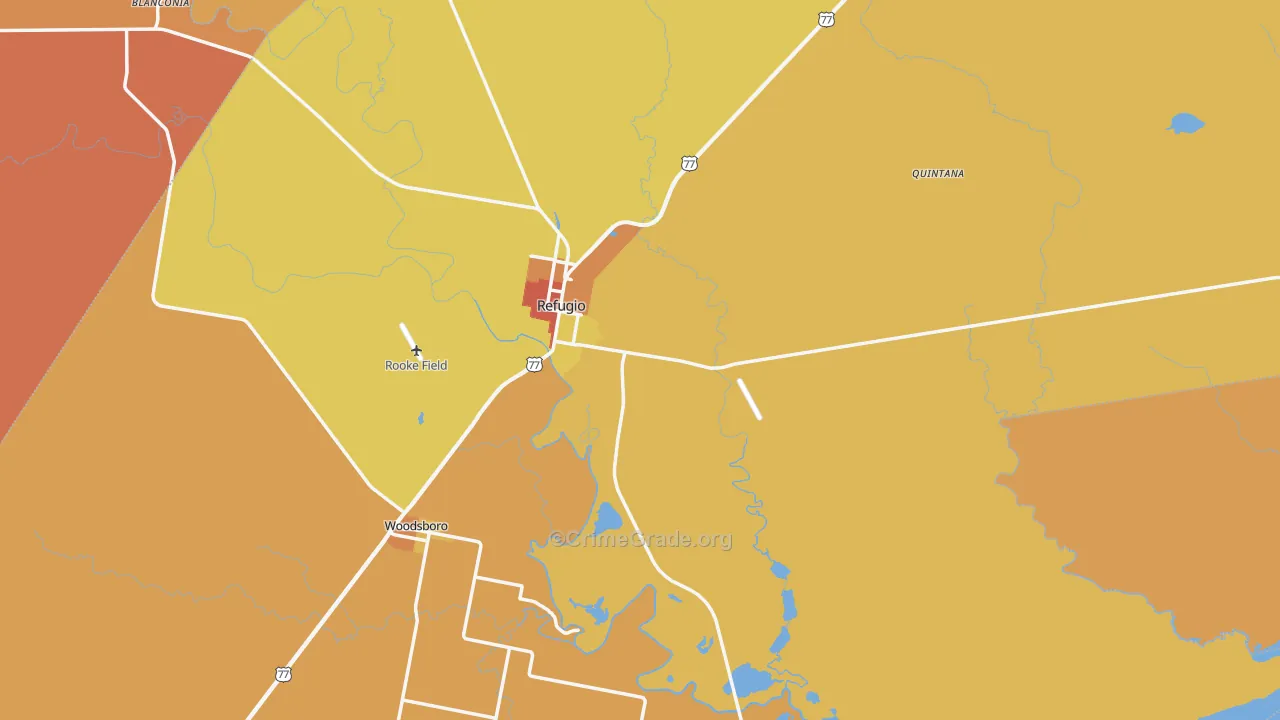 Refugio County, TX Map of Burglary Rates