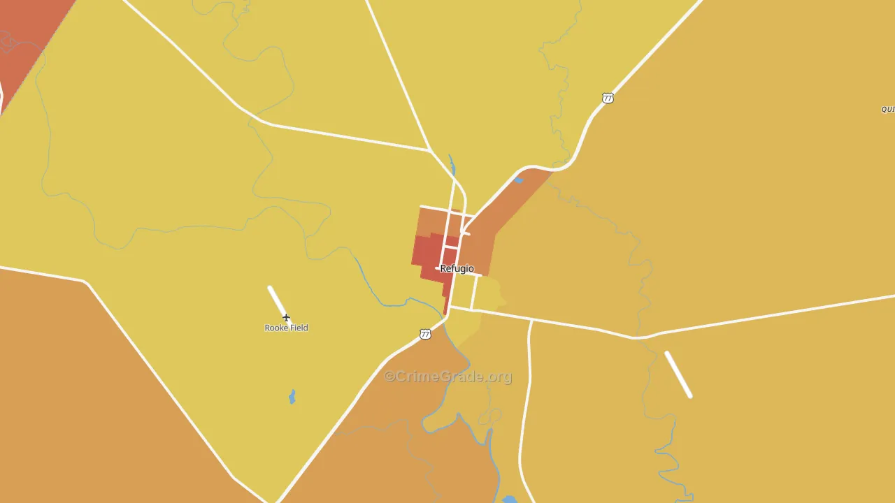 Refugio, TX Map of Burglary Rates