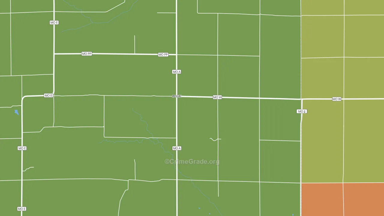Regal, MO Map of Burglary Rates
