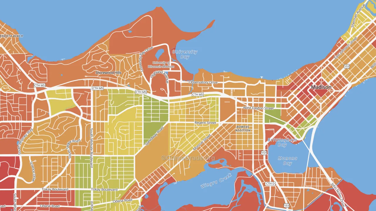 Regent, Madison, WI Map of Burglary Rates