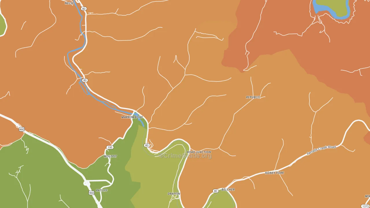 Regina, KY Map of Burglary Rates