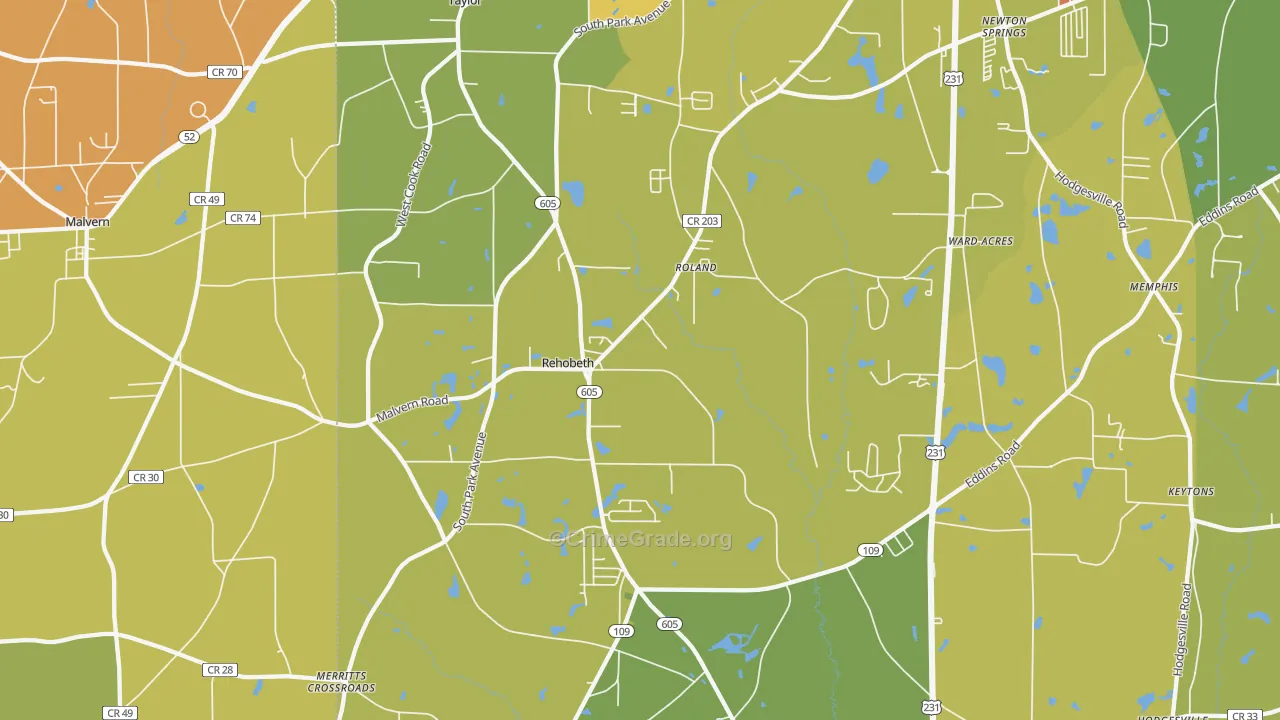 Rehobeth, AL Map of Burglary Rates