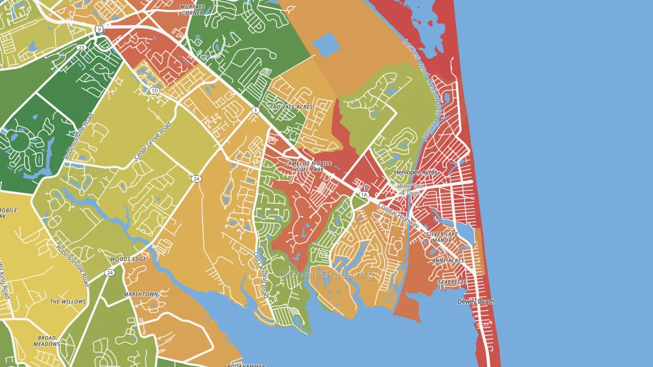 Rehoboth Beach, DE Map of Burglary Rates