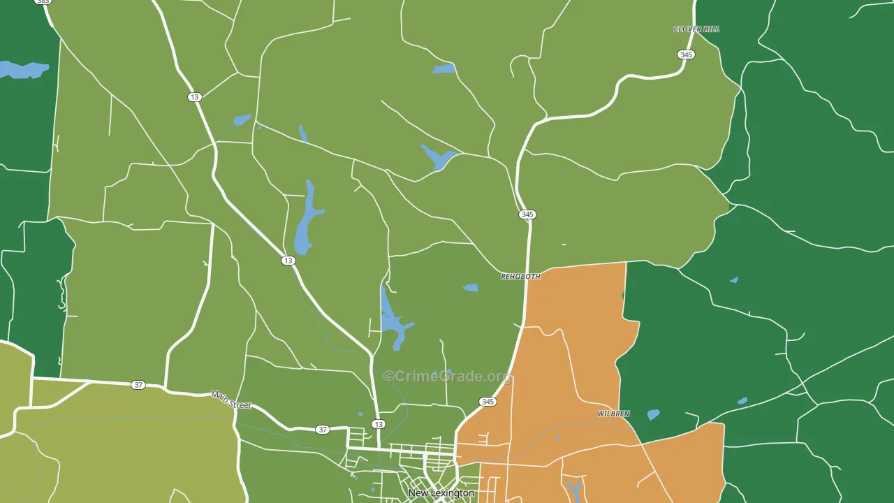 Rehoboth, OH Map of Burglary Rates