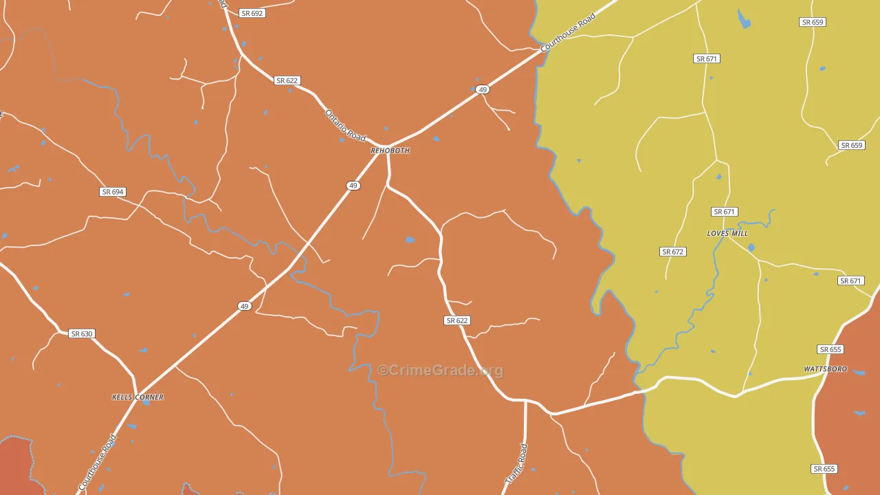 Rehoboth, VA Map of Burglary Rates