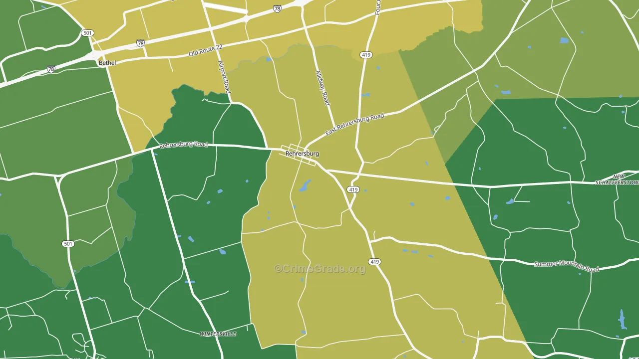 Rehrersburg, PA Map of Burglary Rates