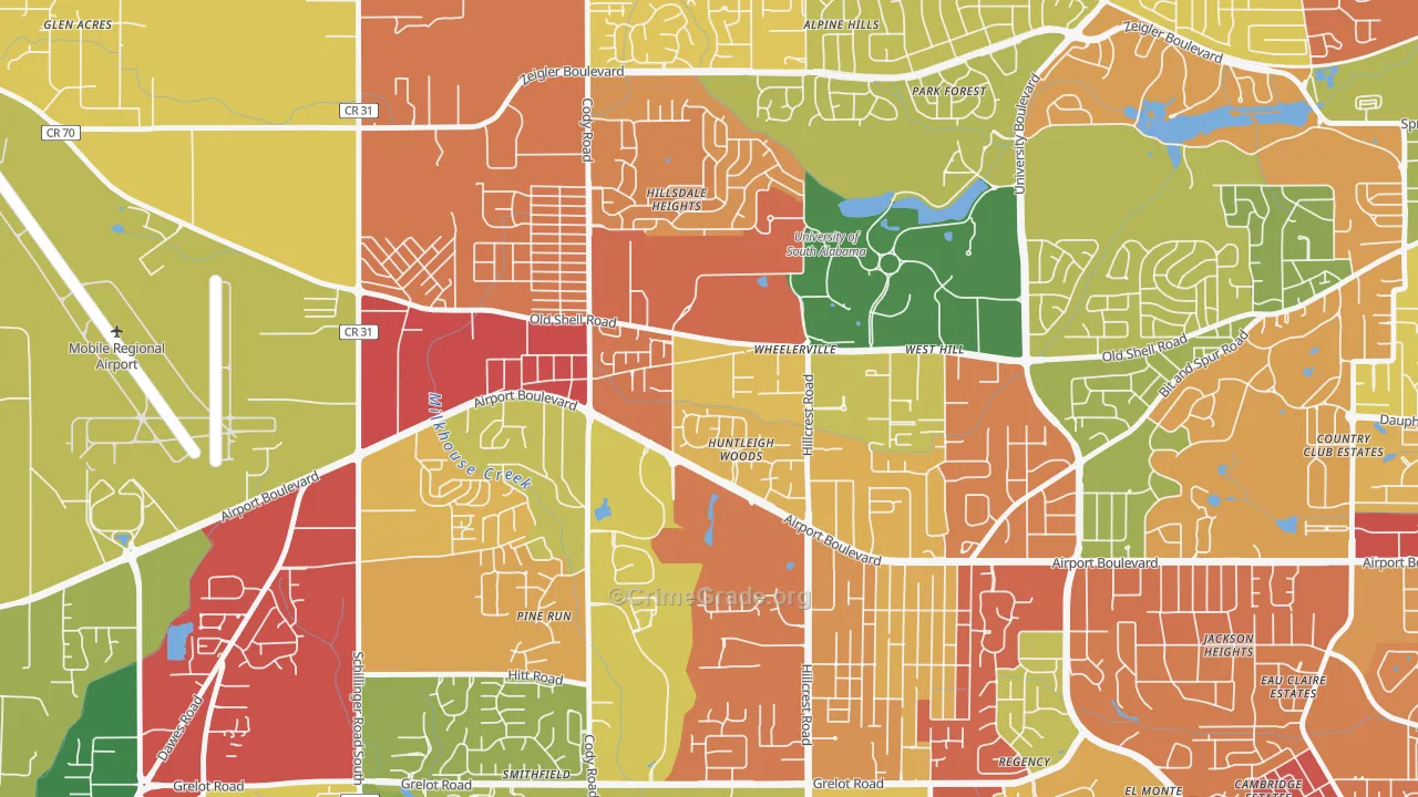 Reichlieu, Mobile, AL Map of Burglary Rates