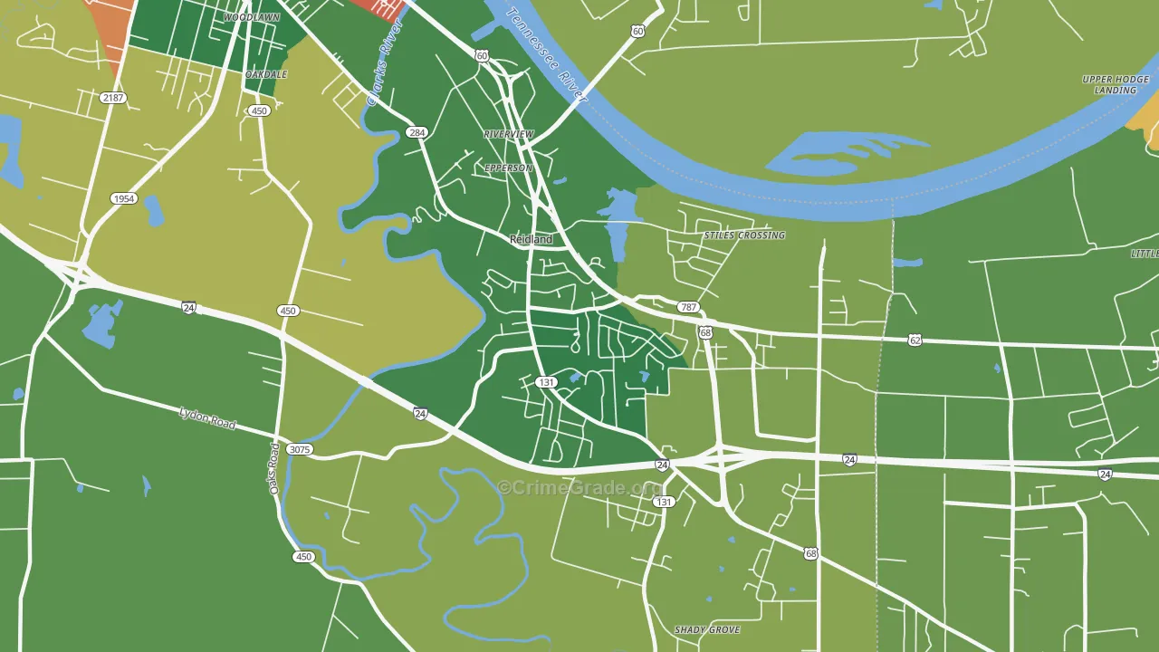 Reidland, KY Map of Burglary Rates