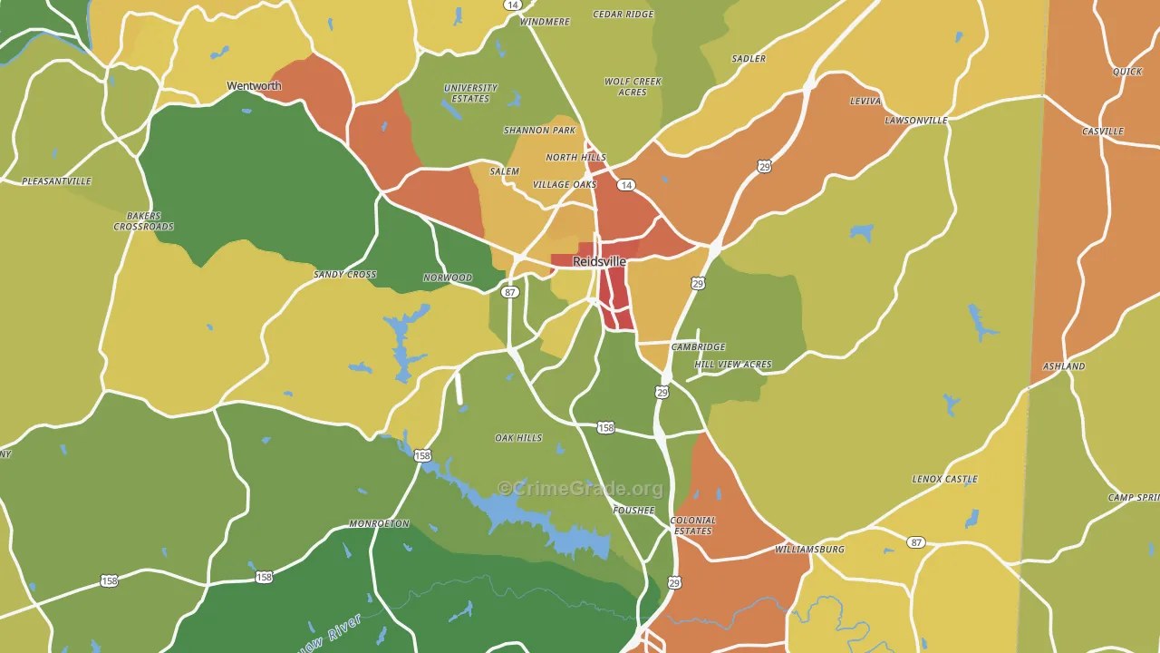 Reidsville, NC Map of Burglary Rates