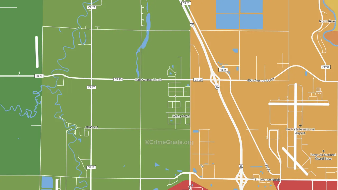 Reiles Acres, ND Map of Burglary Rates