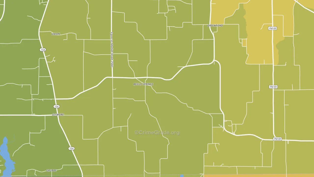 Reilly Springs, TX Map of Burglary Rates