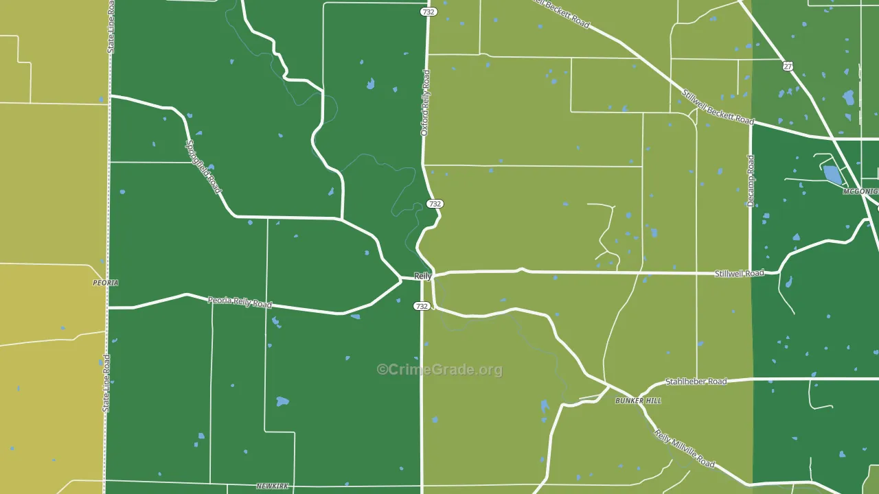 Reily, OH Map of Burglary Rates