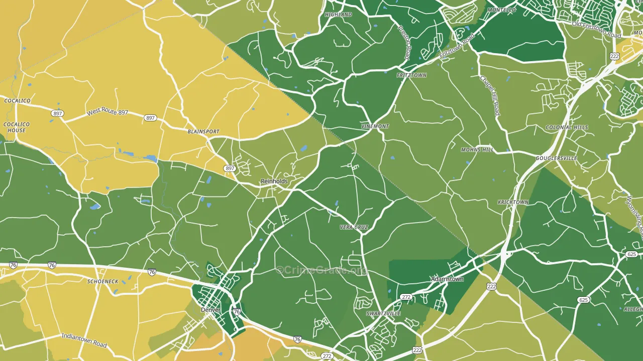 Reinholds, PA Map of Burglary Rates