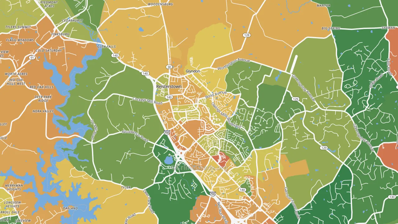 Reisterstown, MD Map of Burglary Rates
