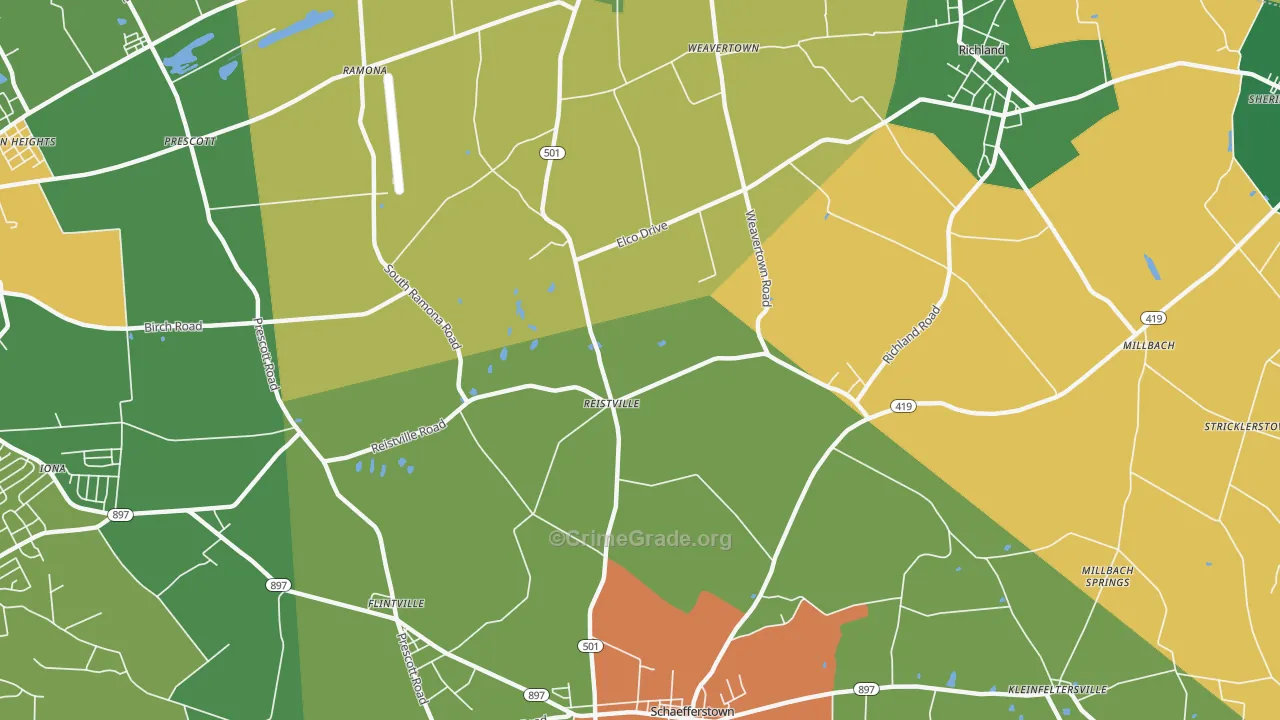 Reistville, PA Map of Burglary Rates