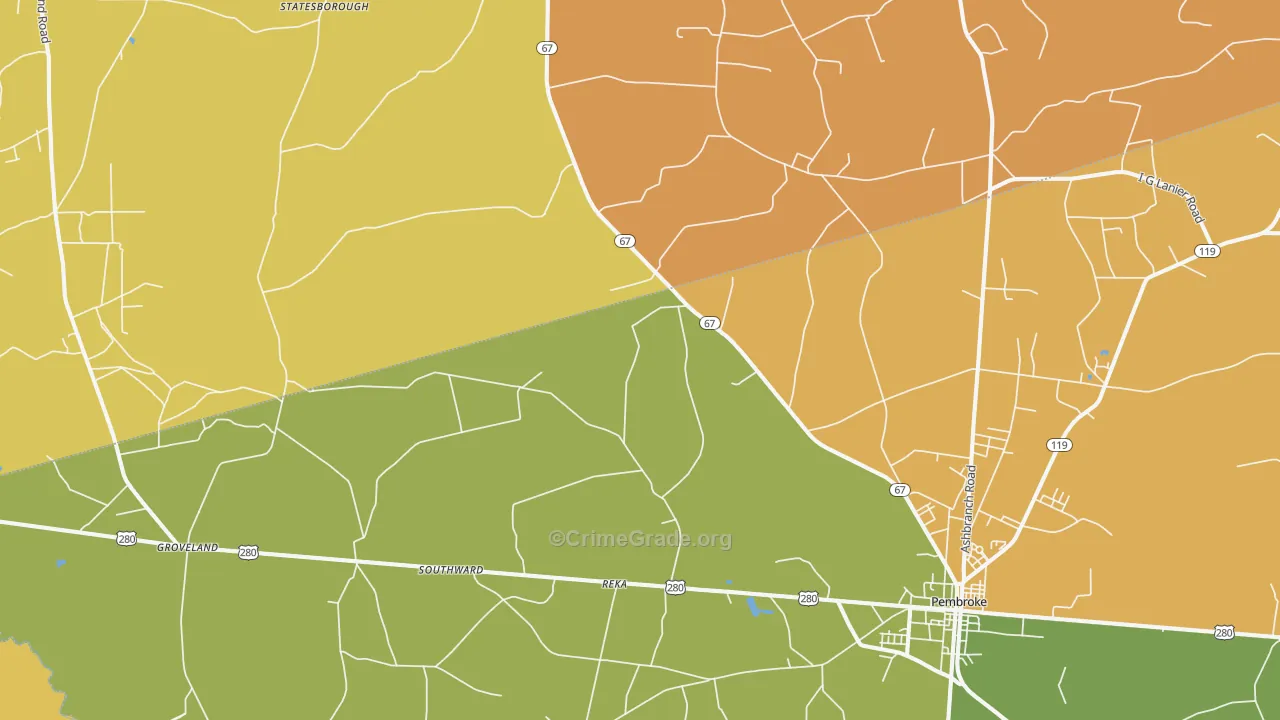 Reka, GA Map of Burglary Rates