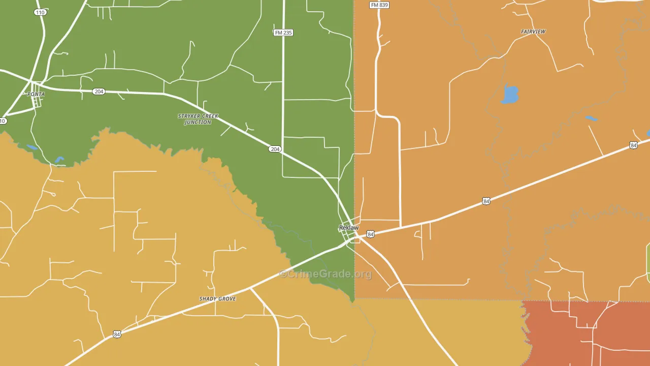 Reklaw, TX Map of Burglary Rates