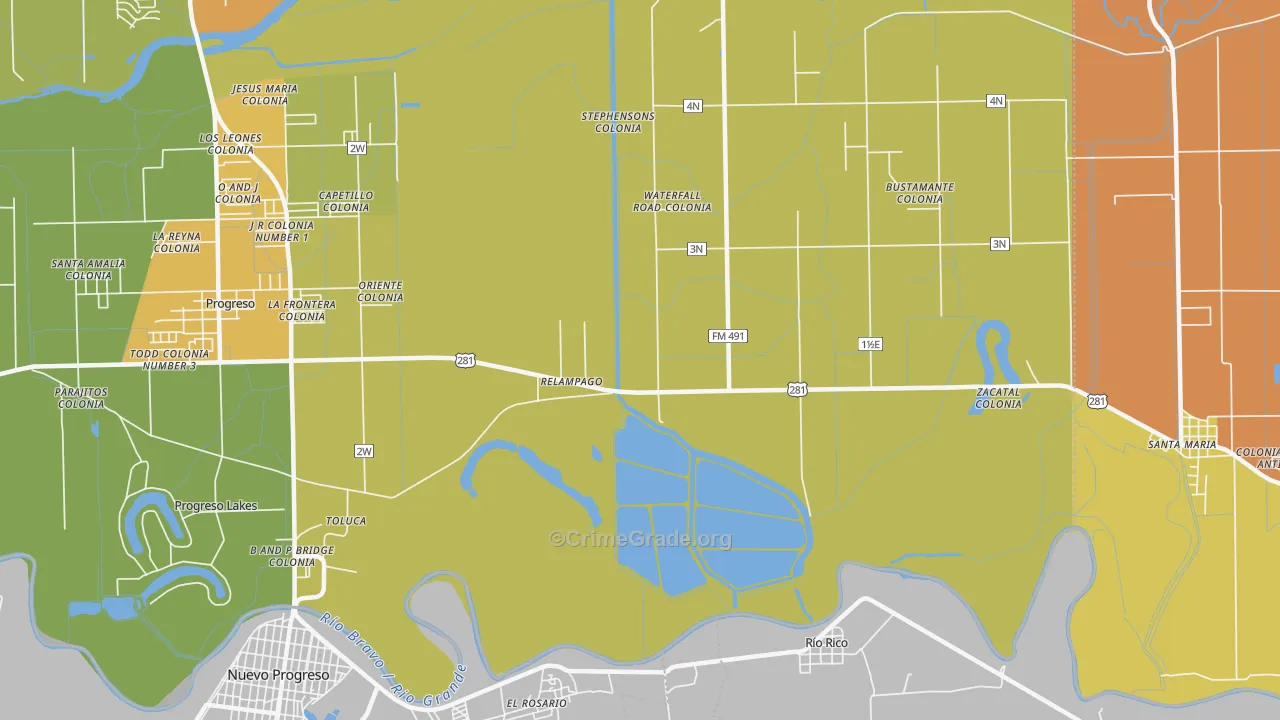 Relampago, TX Map of Burglary Rates