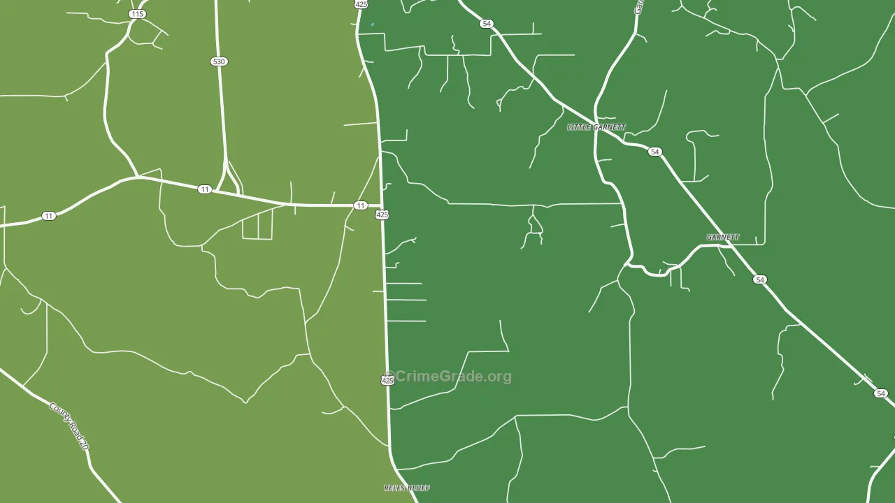 Relfs Bluff, AR Map of Burglary Rates