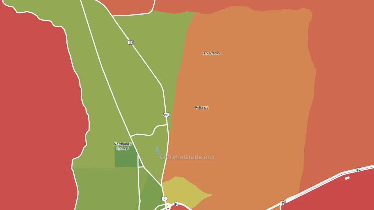 Reliance, WY Map of Burglary Rates