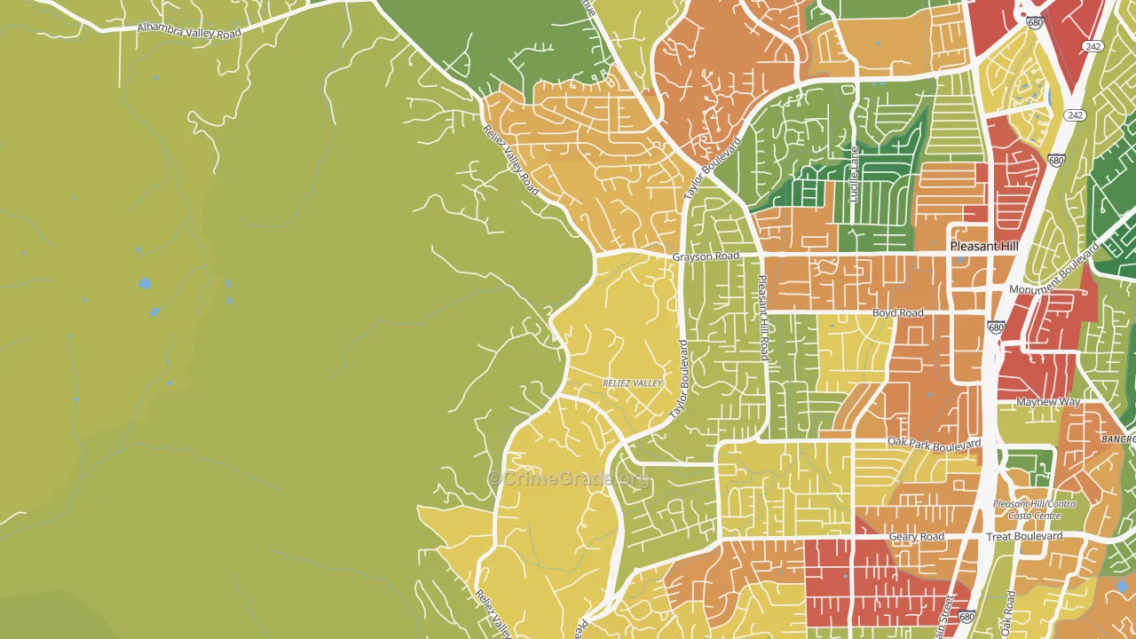 Reliez Valley, CA Map of Burglary Rates