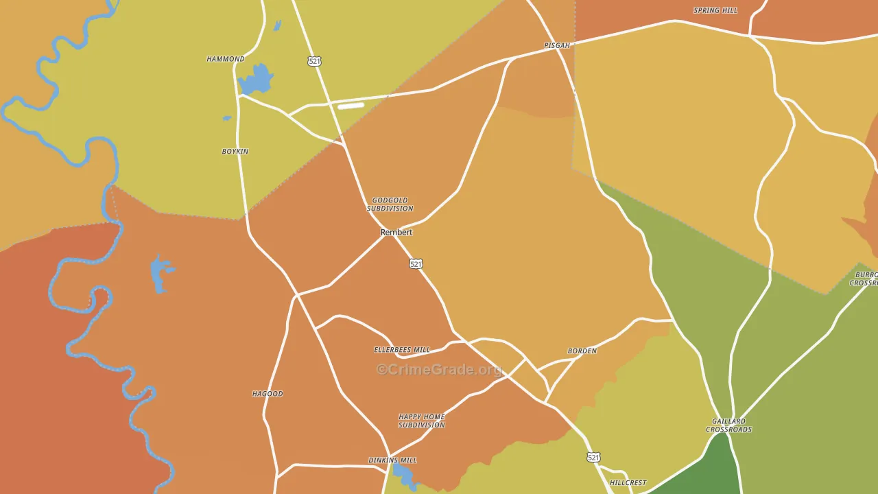 Rembert, SC Map of Burglary Rates