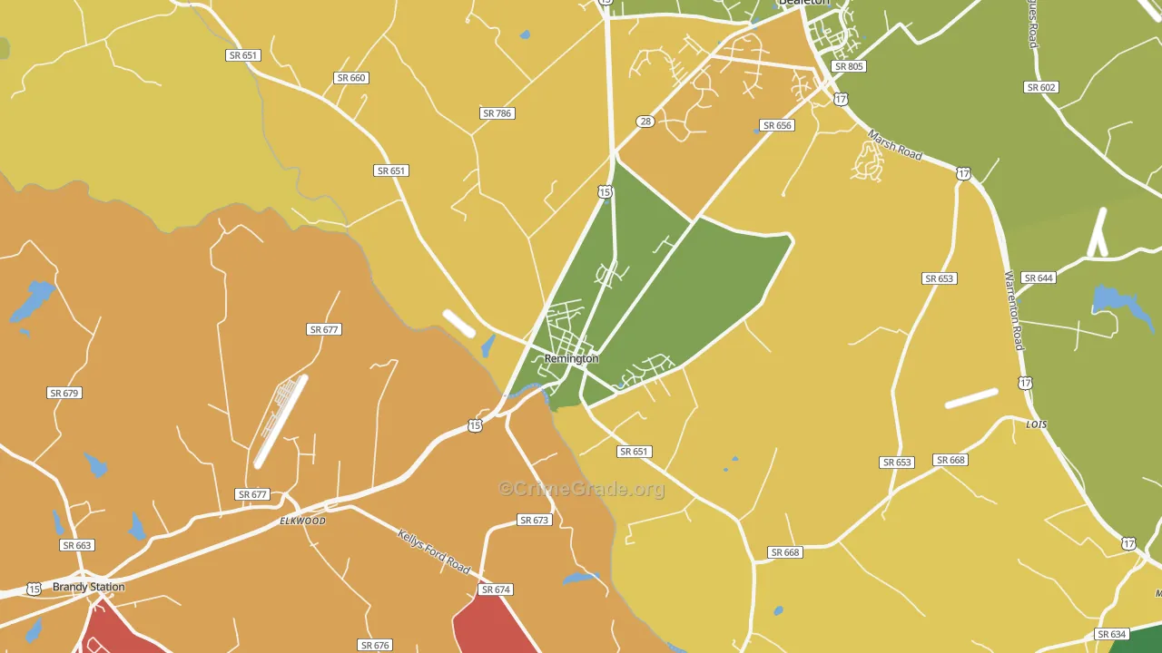 Remington, VA Map of Burglary Rates