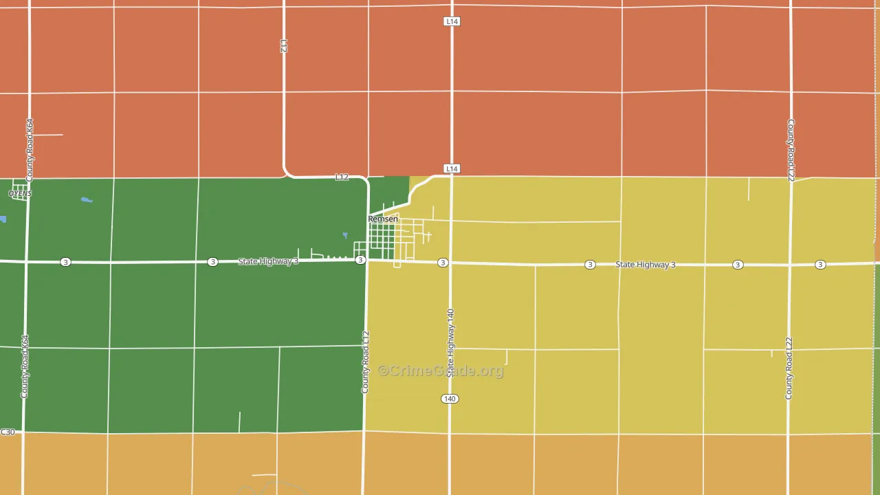 Remsen, IA Map of Burglary Rates