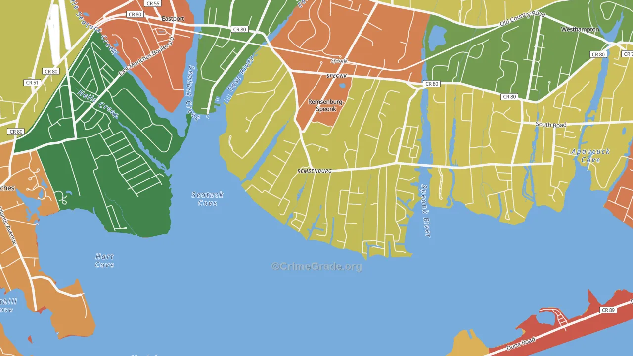 Remsenburg, NY Map of Burglary Rates