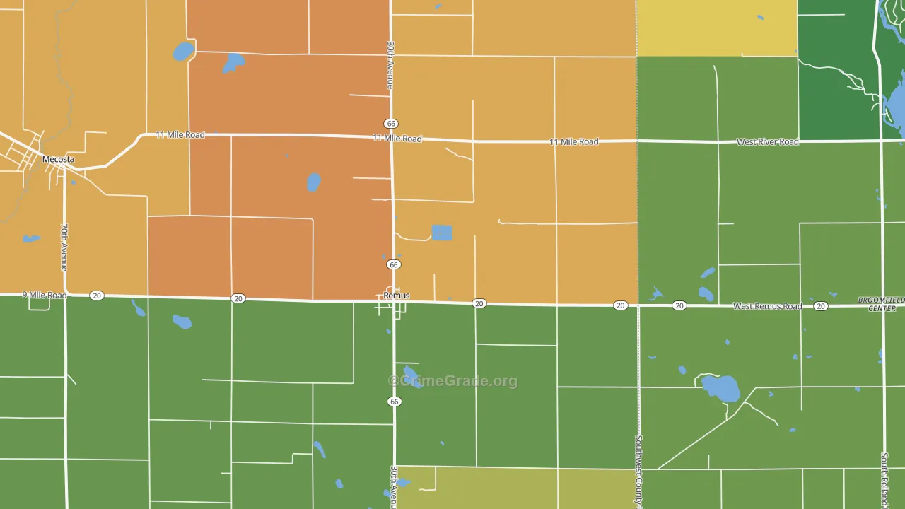 Remus, MI Map of Burglary Rates