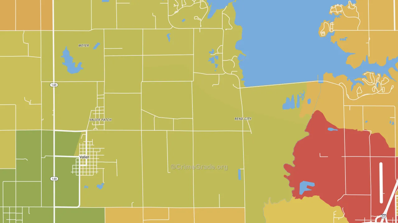 Rend City, IL Map of Burglary Rates