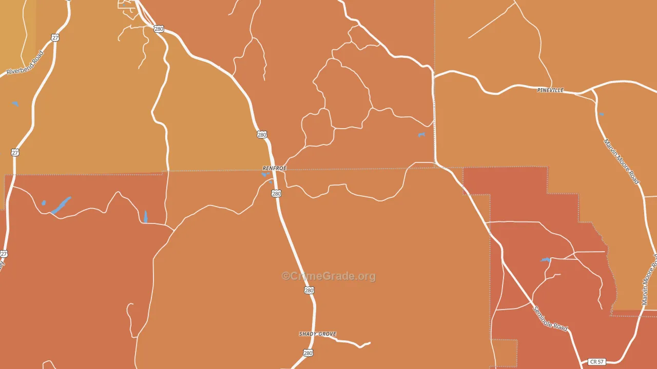 Renfroe, GA Map of Burglary Rates