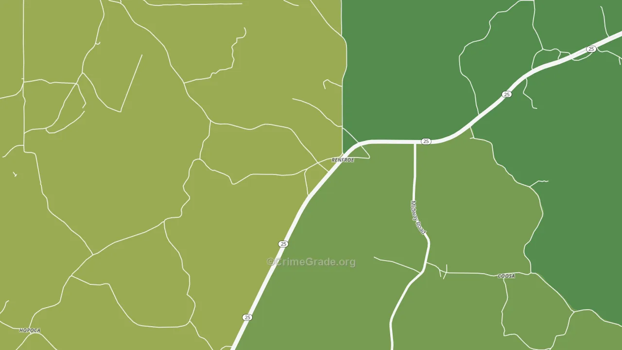 Renfroe, MS Map of Burglary Rates