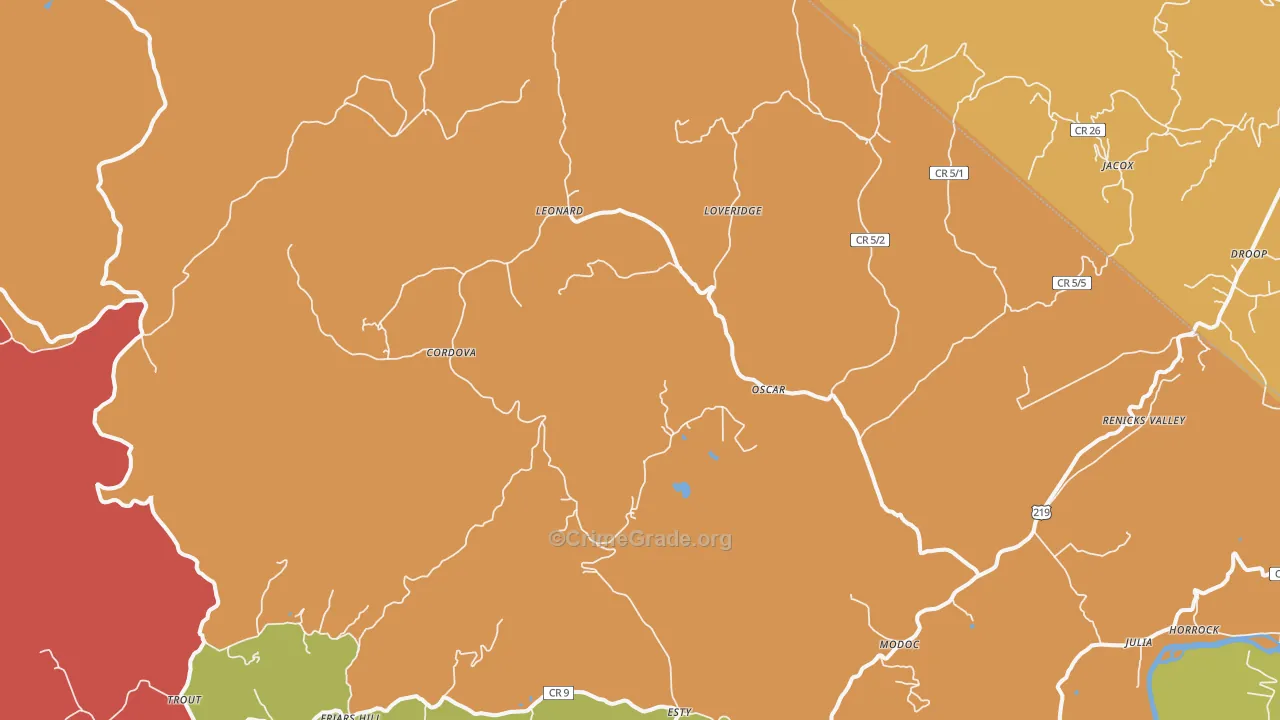 Renick, WV Map of Burglary Rates