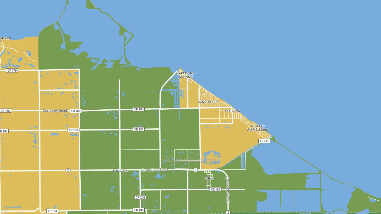 Reno Beach, OH Map of Burglary Rates