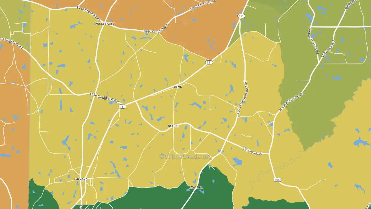 Reno, GA Map of Burglary Rates